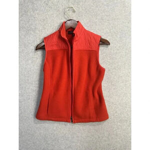 TALBOTS Fleece Vest Jacket Full Zip Red Sleeveless Size P‎ Fitted EUC
